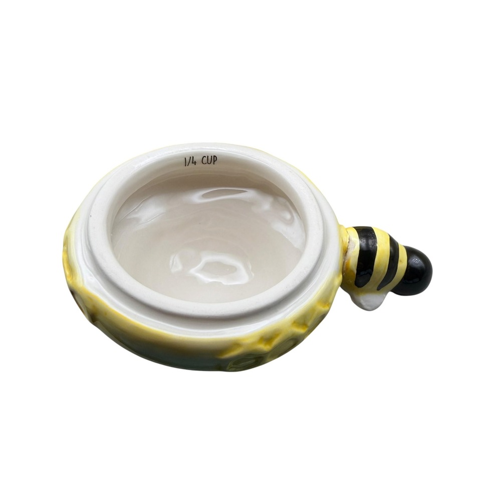 Ceramic Beehive Stacking Measuring Cups Set Yellow Honeycomb Bumblebee 4 Piece - Picture 5 of 9